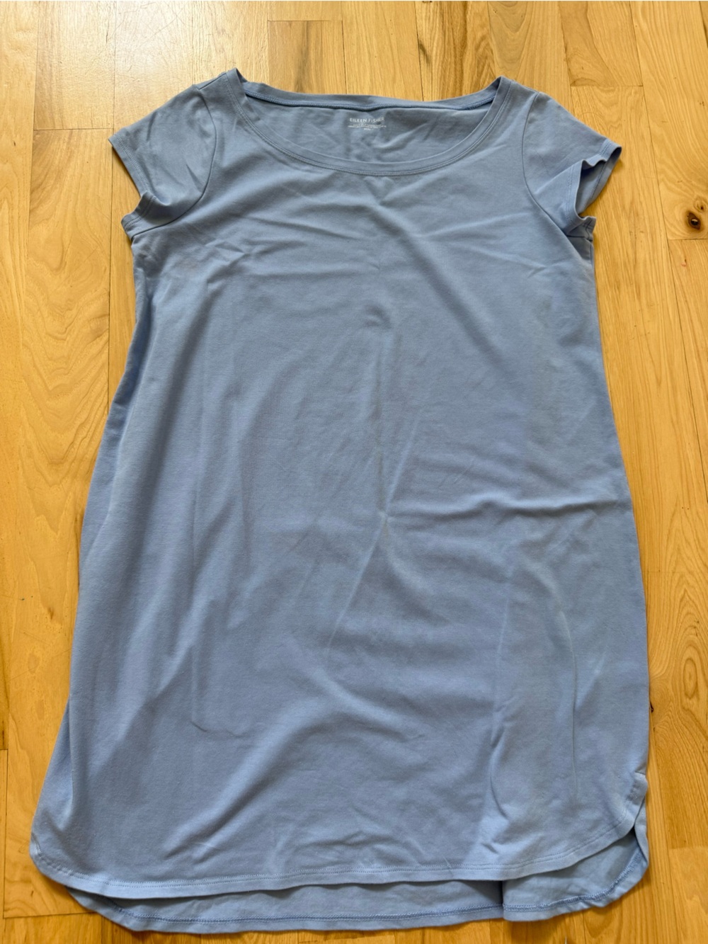 EILEEN FISHER Bateau Neck Cap Sleeve Minimalist Light Blue T-shirt Dress Size M